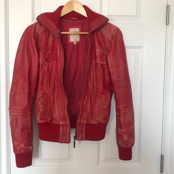 Much Loved Bershka 100% Red Leather Jacket - Picture 4 of 8